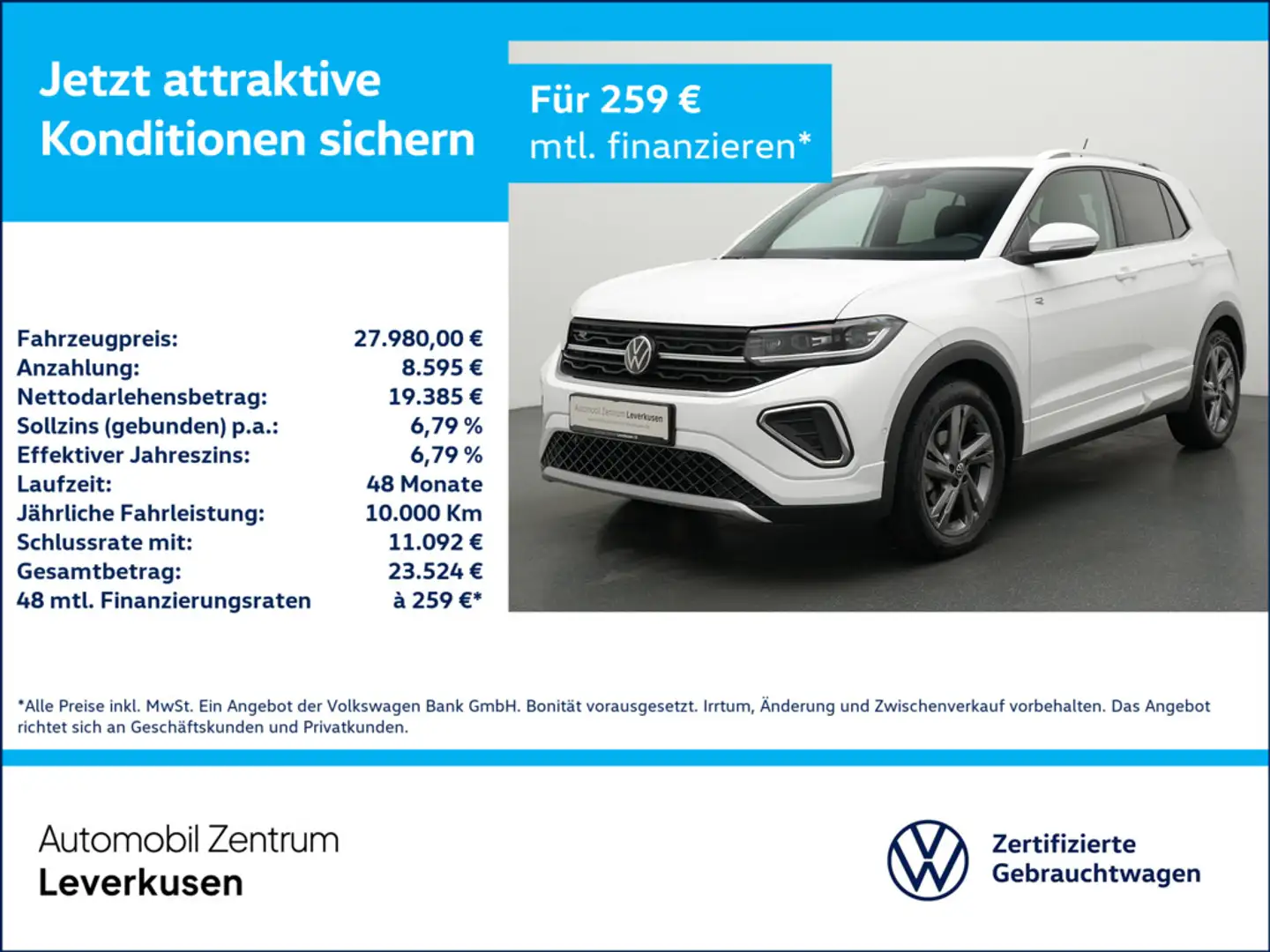 Volkswagen T-Cross TSI R-Line NAVI AHK ACC MATRIX KAM SH Weiß - 1