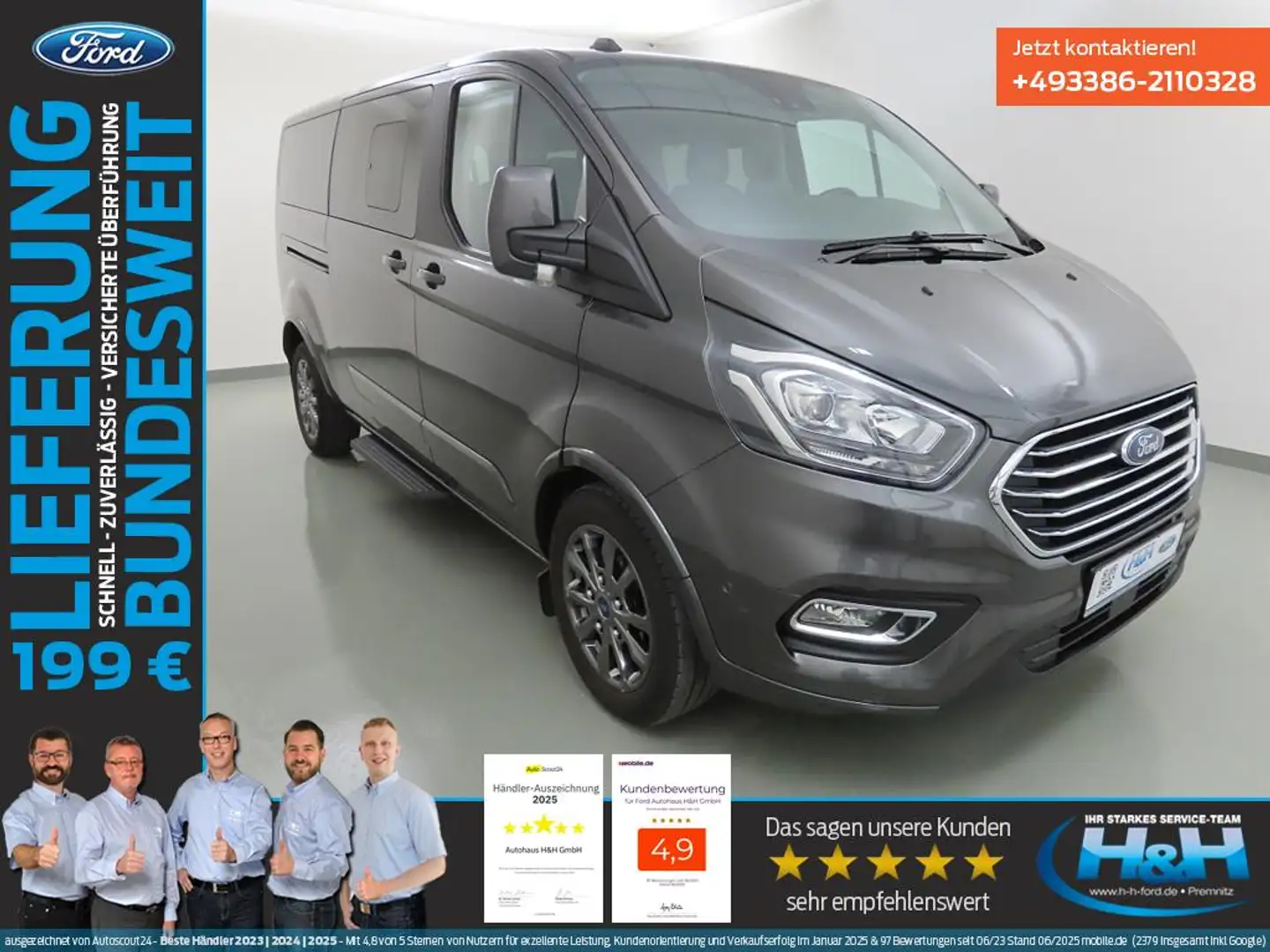 Ford Tourneo Custom 2.0 L2 Titanium Totwinkel+AHK Gris - 1