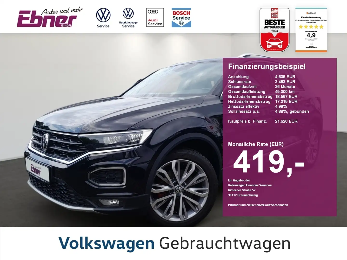 Volkswagen T-Roc SPORT 2.0TSI 4MOTION DSG ACC+NAVI+APP+LED+SITZHZG+ Black - 1