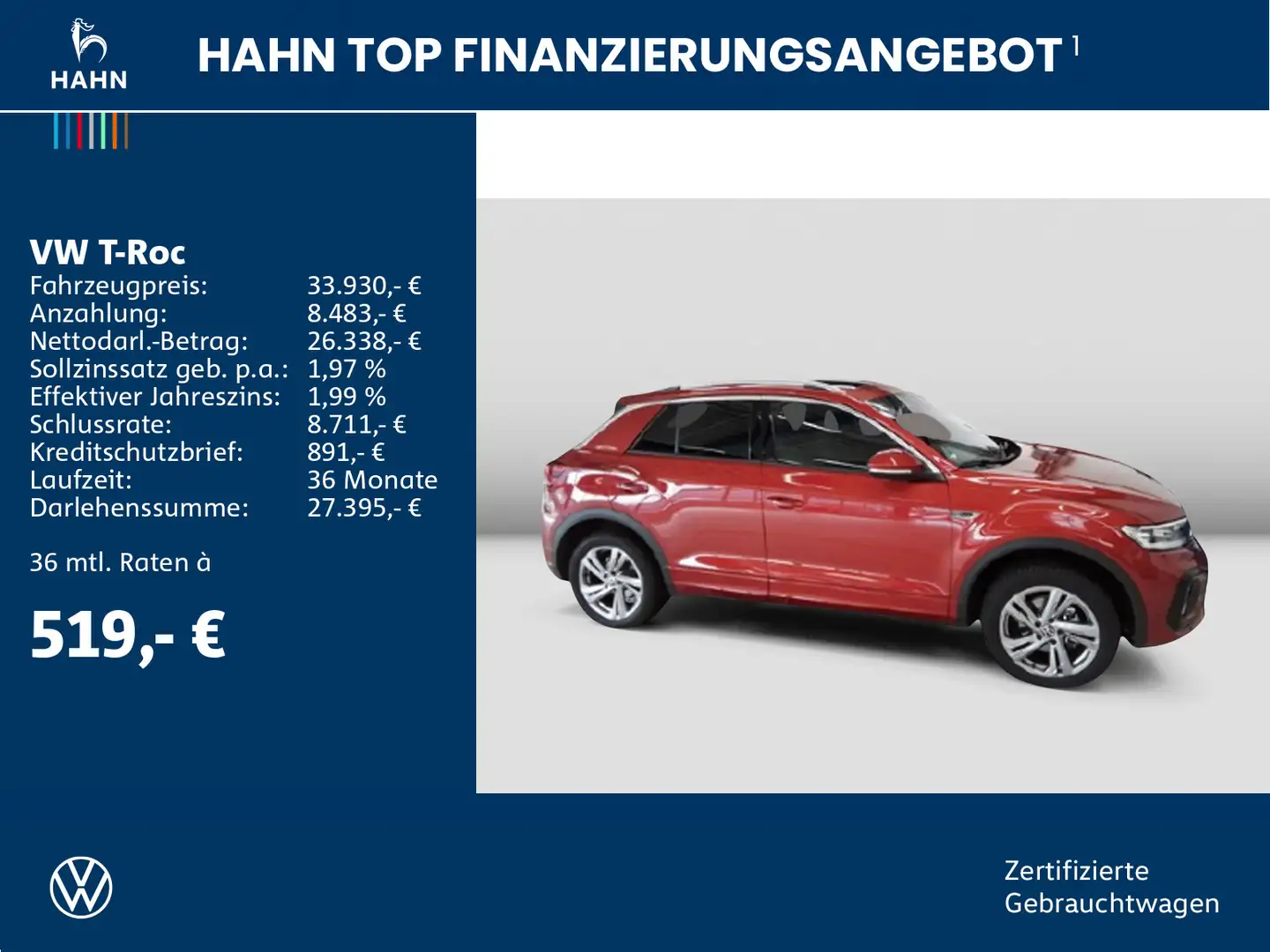 Volkswagen T-Roc 1.5TSI DSG R-Line Cam LED Navi Pano Standh Rot - 2