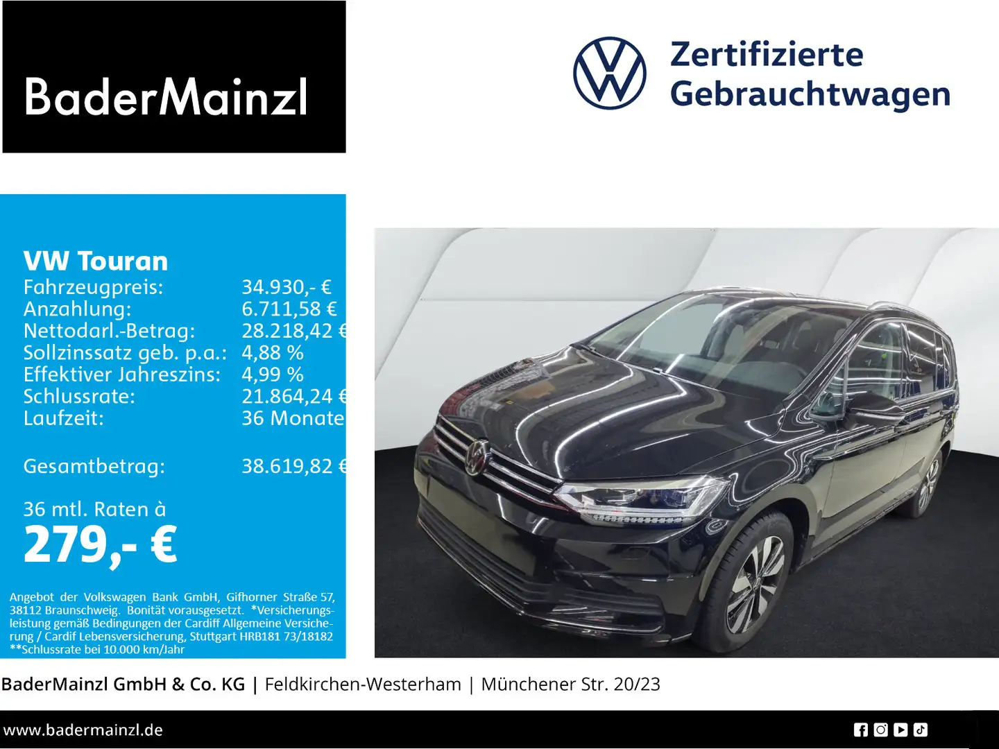 Volkswagen Touran 1.5 TSI DSG Goal 7-S. AHK Virtual ACC LED Schwarz - 1