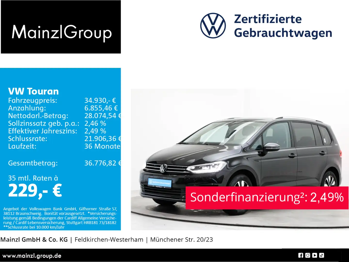 Volkswagen Touran 1.5 TSI DSG Goal 7-S. AHK Virtual ACC LED Schwarz - 1