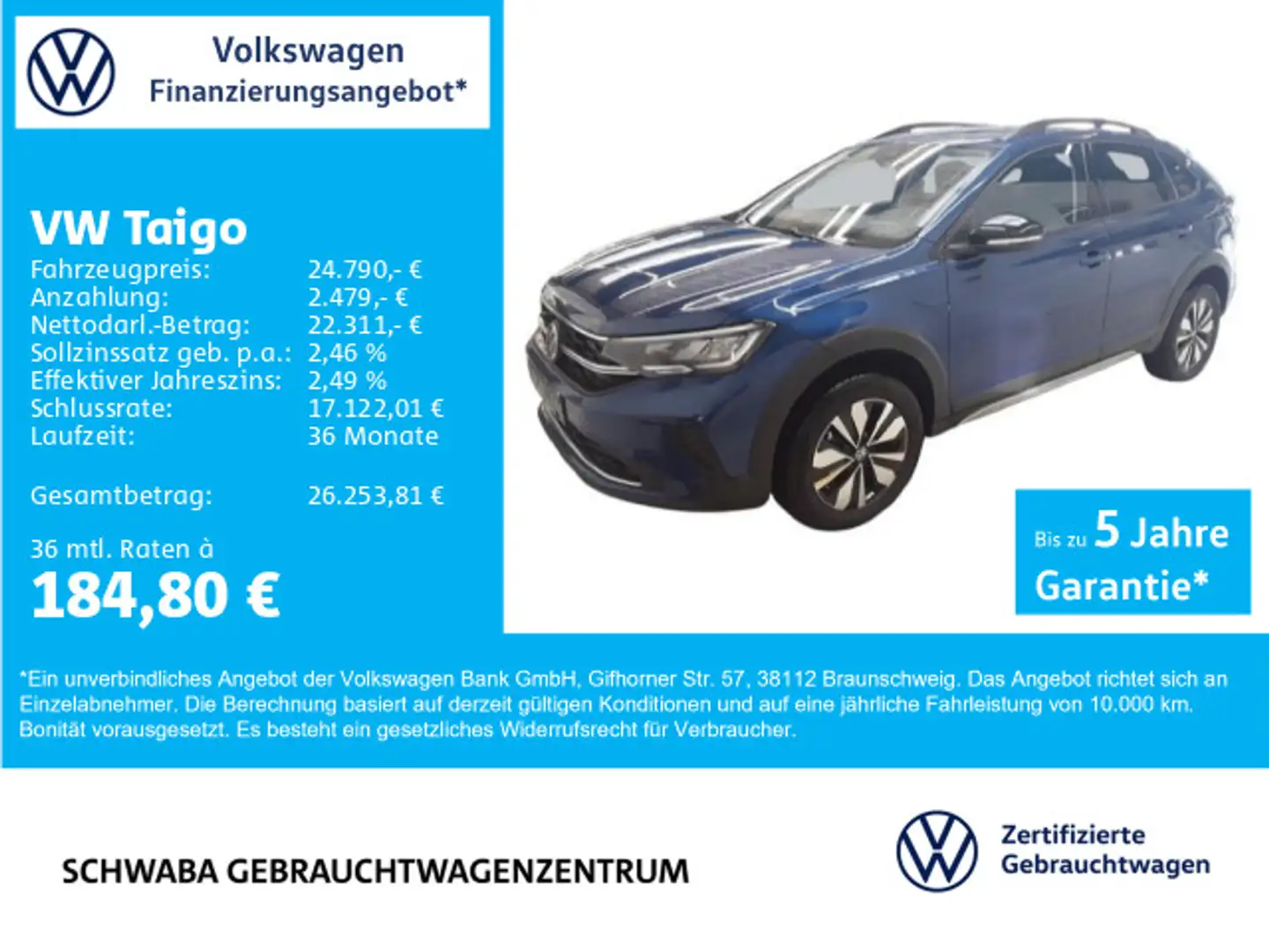 Volkswagen Taigo Goal 1.0 TSI DSG *ACC*LED*NAVI*R-KAM*16''* Blau - 1