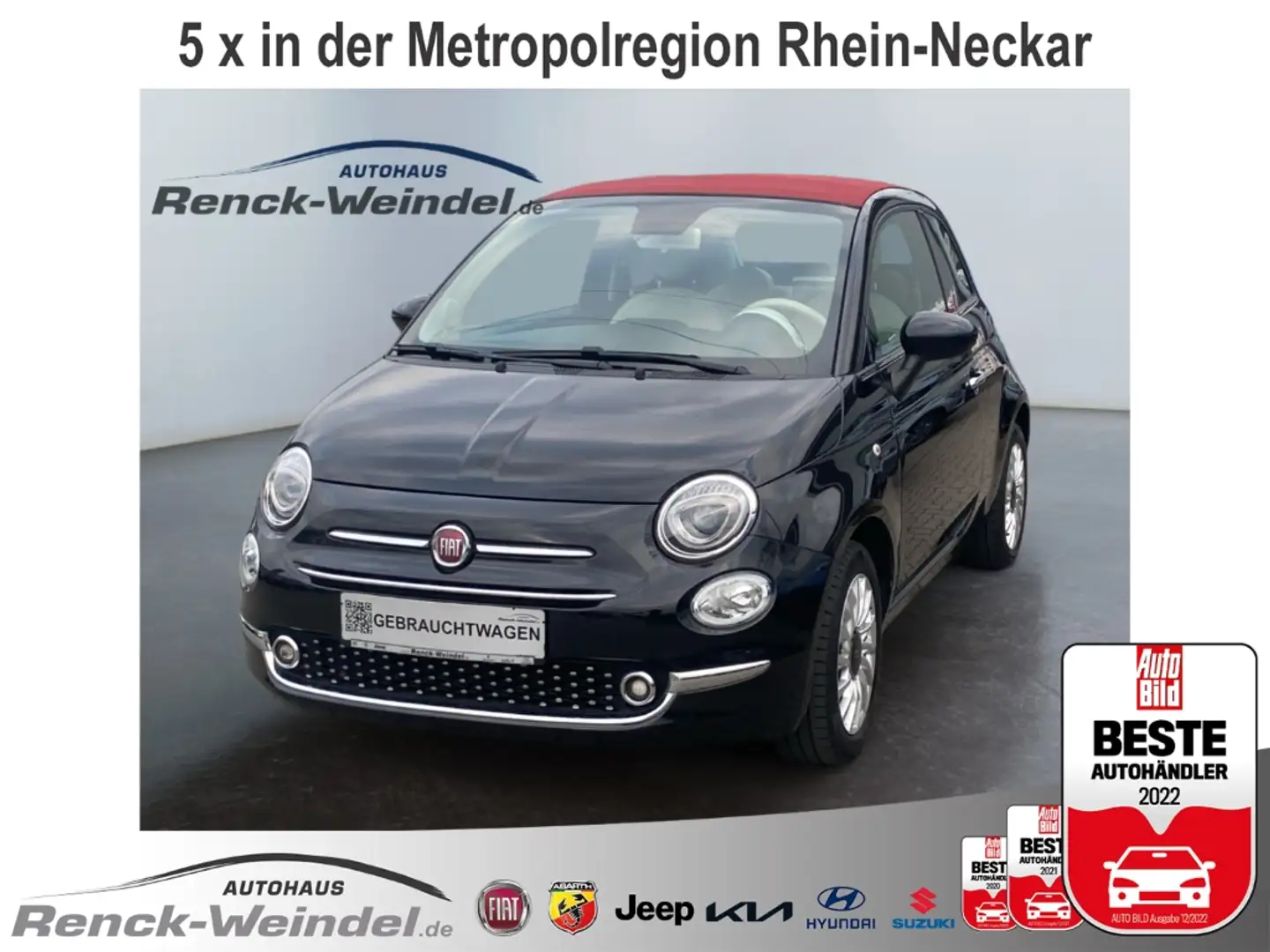 Fiat 500C 1.2 8V Lounge Klima Navi Temp Tel.-Vorb. PDC Berga Schwarz - 1