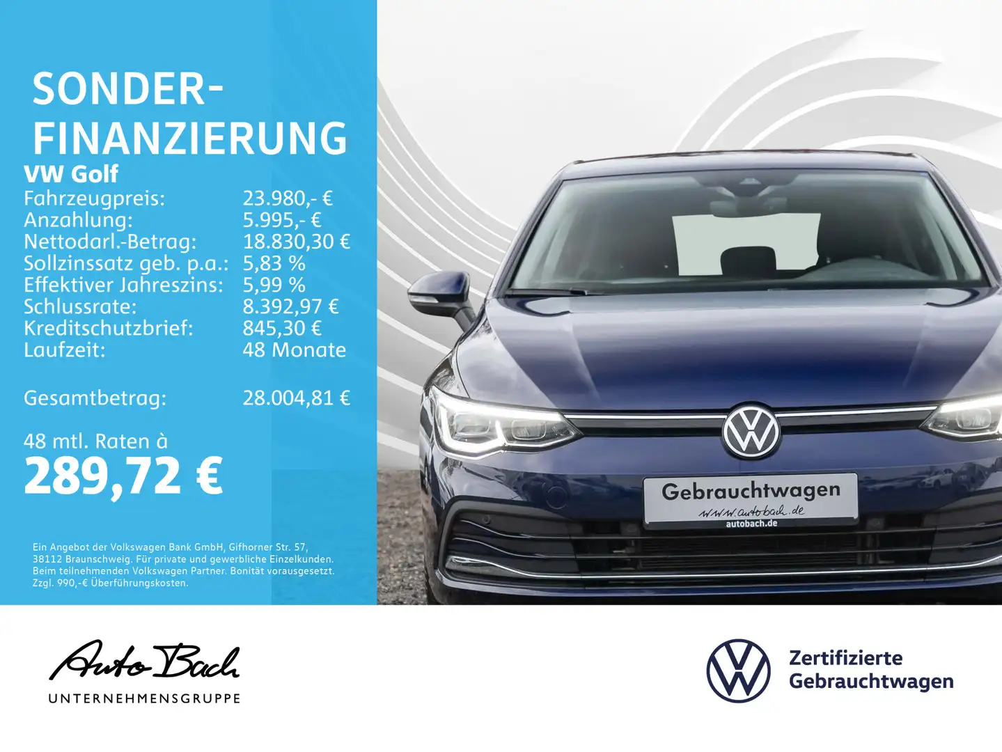 Volkswagen Golf VIII 1.5 eTSI "ACTIVE" DSG Navi LED ACC Dig Blu/Azzurro - 2