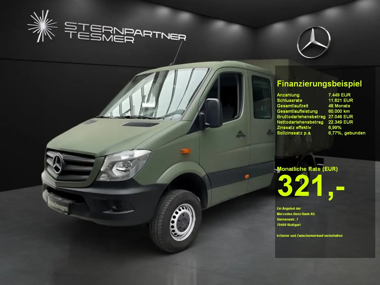 Mercedes-Benz Sprinter 316 CDI Doka 4x4 Olivgrün foliert - orig. Groen - 1