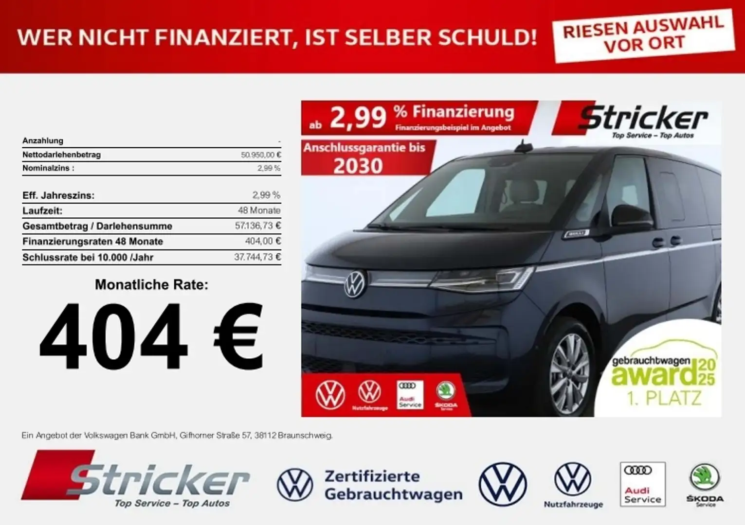 Volkswagen T7 Multivan Lang Style 2.0TSI DSG LR 404,-ohne Anzahlung ACC Blau - 1