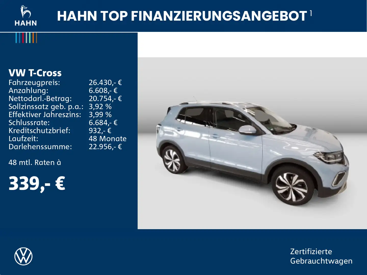 Volkswagen T-Cross 1.0 TSI DSG Style Matrix ACC Navi CAM Blau - 2