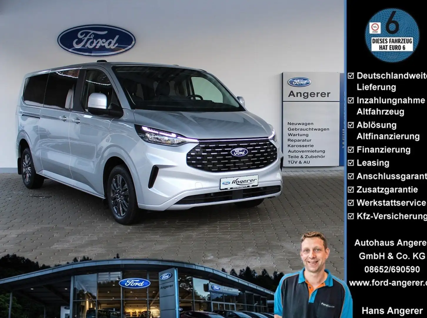 Ford Tourneo Custom 320 L2 Titanium LED,Navi,ACC,Leder,RFK,PDC,3-Zonen Silber - 1