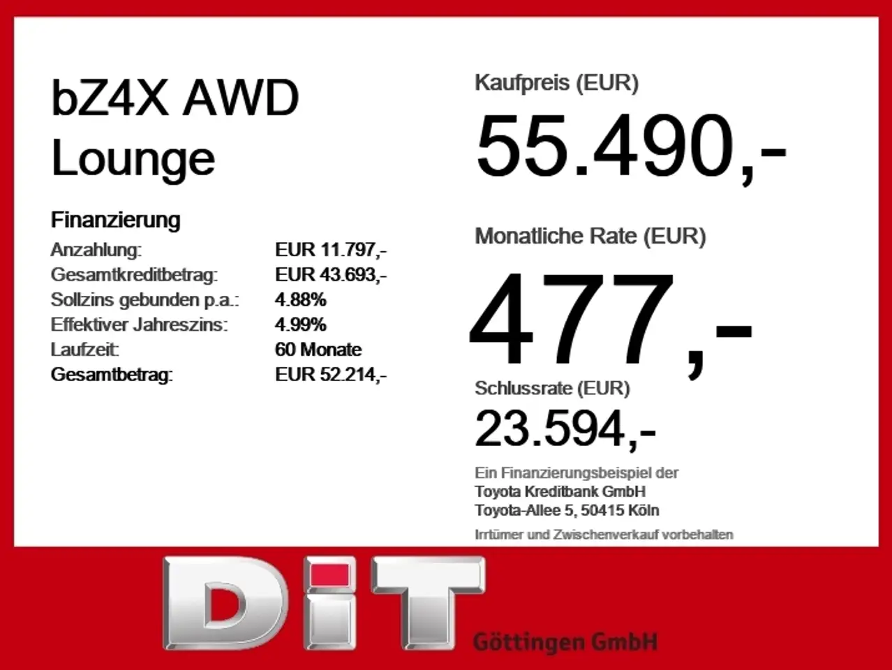 Toyota bZ4X AWD Lounge ACC+LED+Navi+SHZ+2xKlima+360+PDC 4