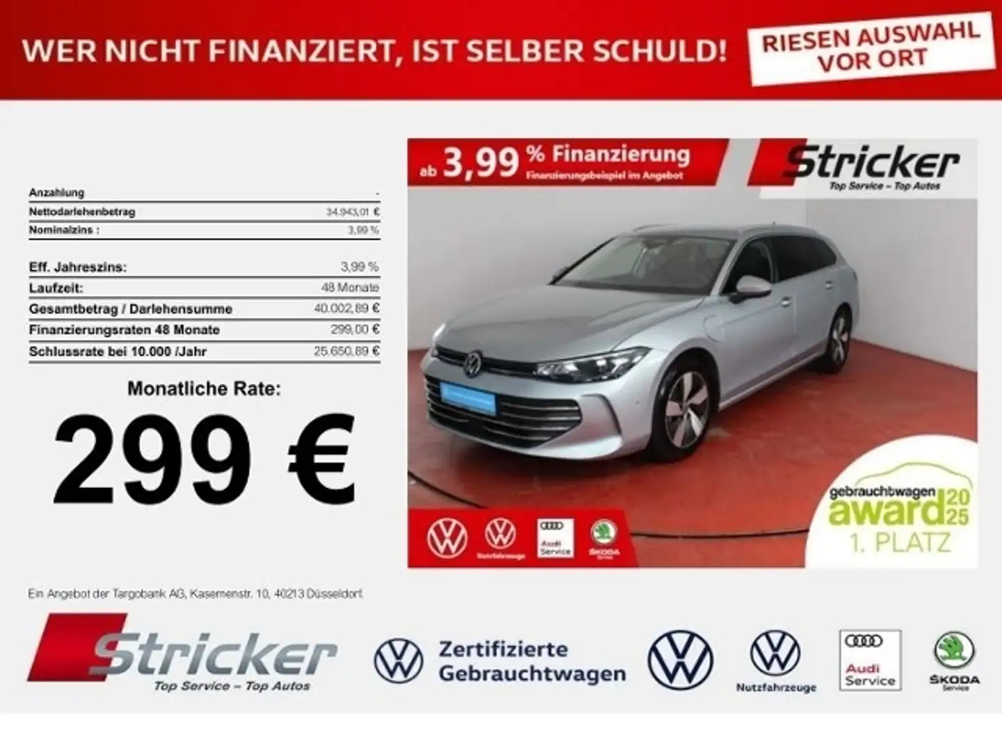 Volkswagen Passat Variant Business 1.5TSI 299,-ohne Anzahlung e-hybrid Navi Silber - 1