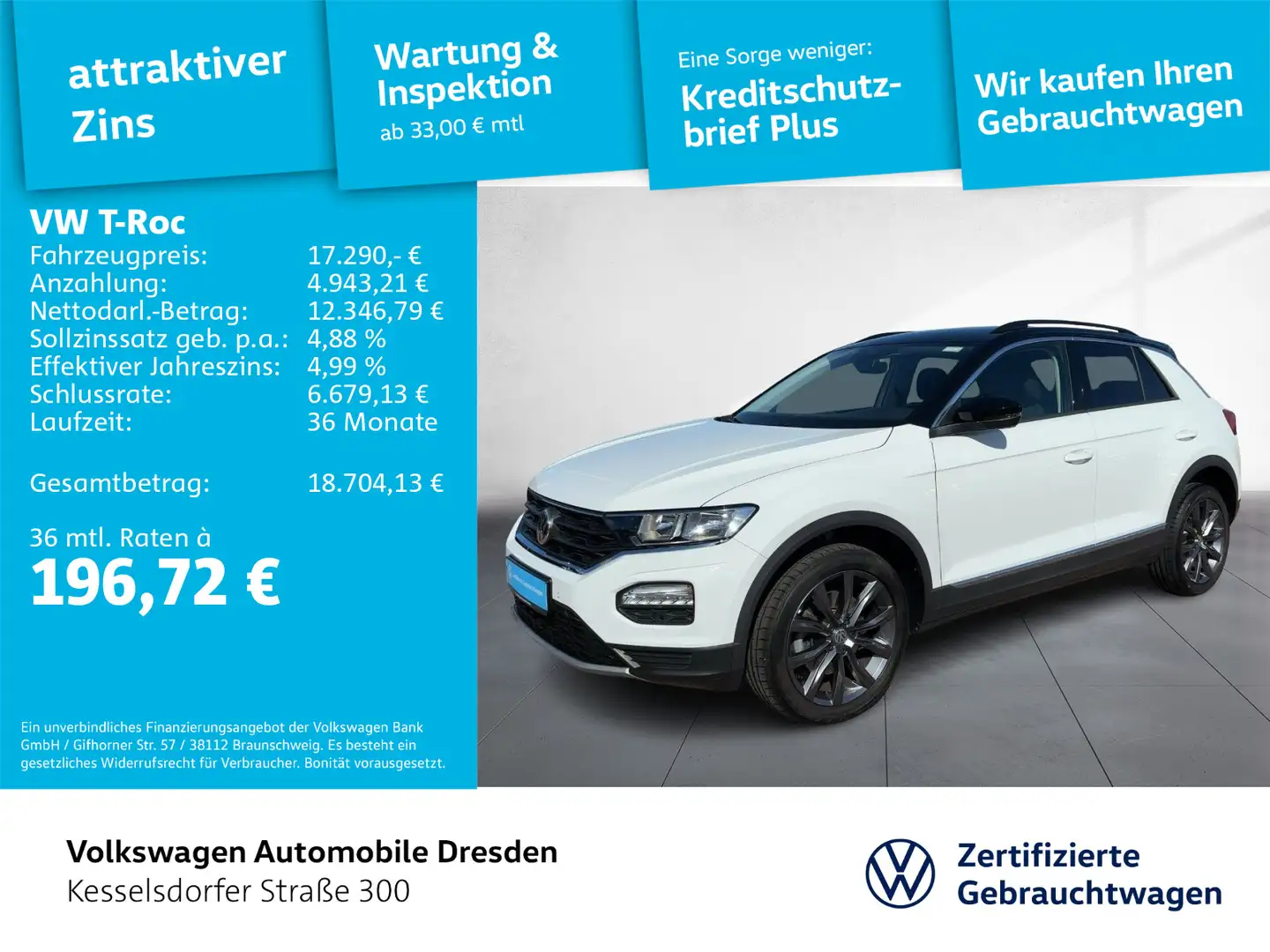 Volkswagen T-Roc 1.0 TSI Style Navi PDC ACC DAB Weiß - 1