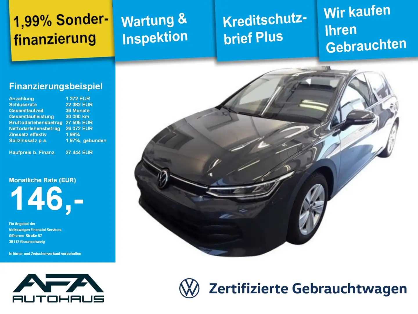 Volkswagen Golf VIII 1.5 eTSI LIFE DSG StdHz*AHK*Navi*ACC Grijs - 1