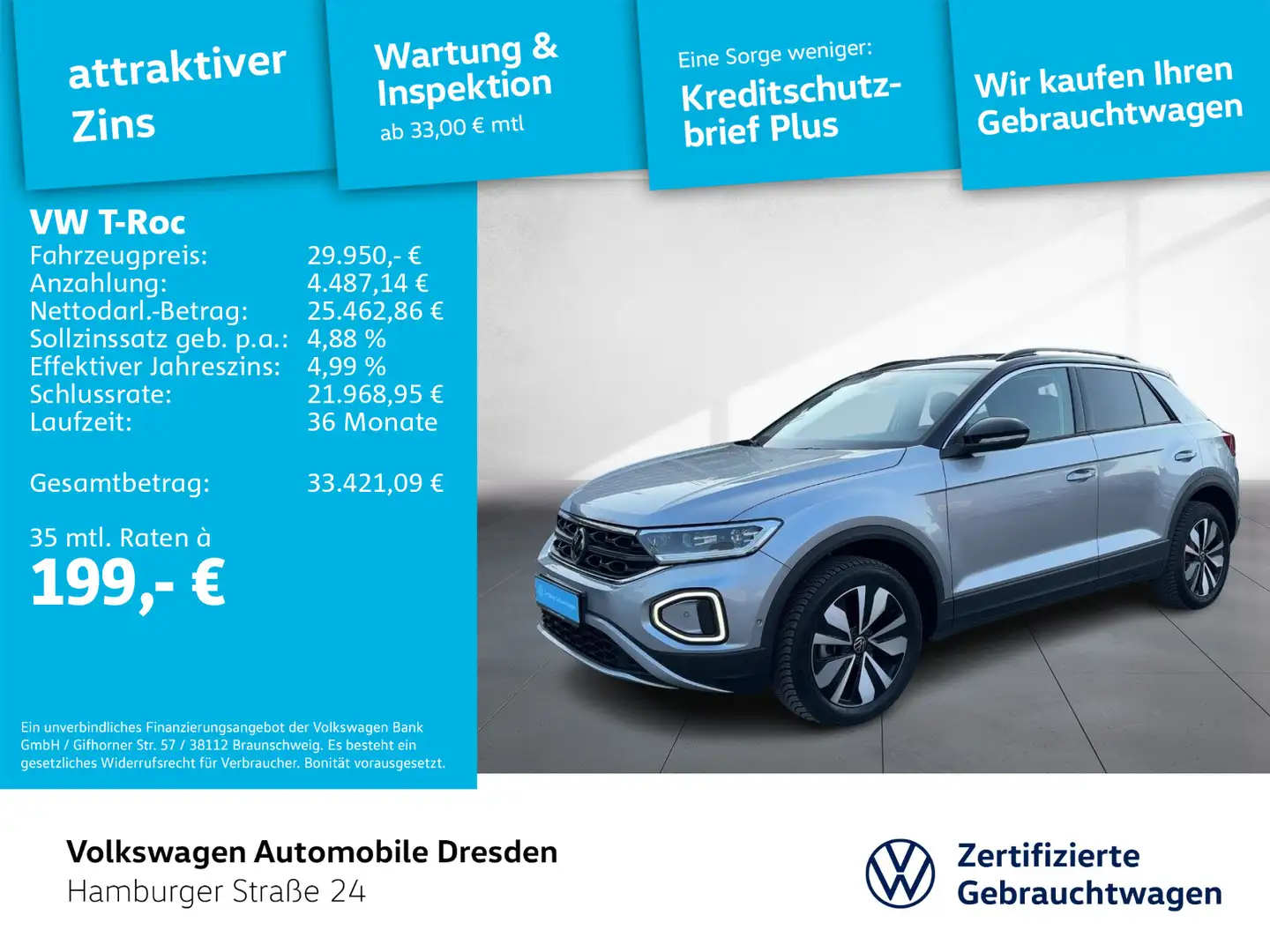 Volkswagen T-Roc GOAL 1.5 TSI DSG LED AHK NAV APP TRAVEL Silber - 1