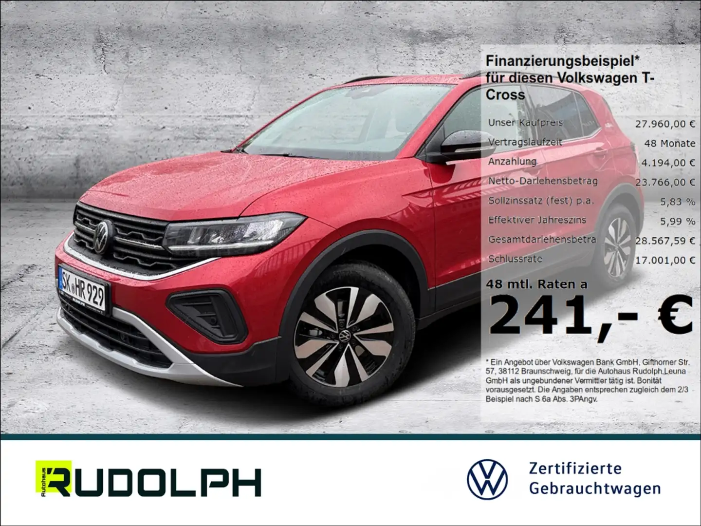 Volkswagen T-Cross Goal 1.0 TSI 6-Gang LED BT Navi ACC SHZ AHK PDC Rot - 1