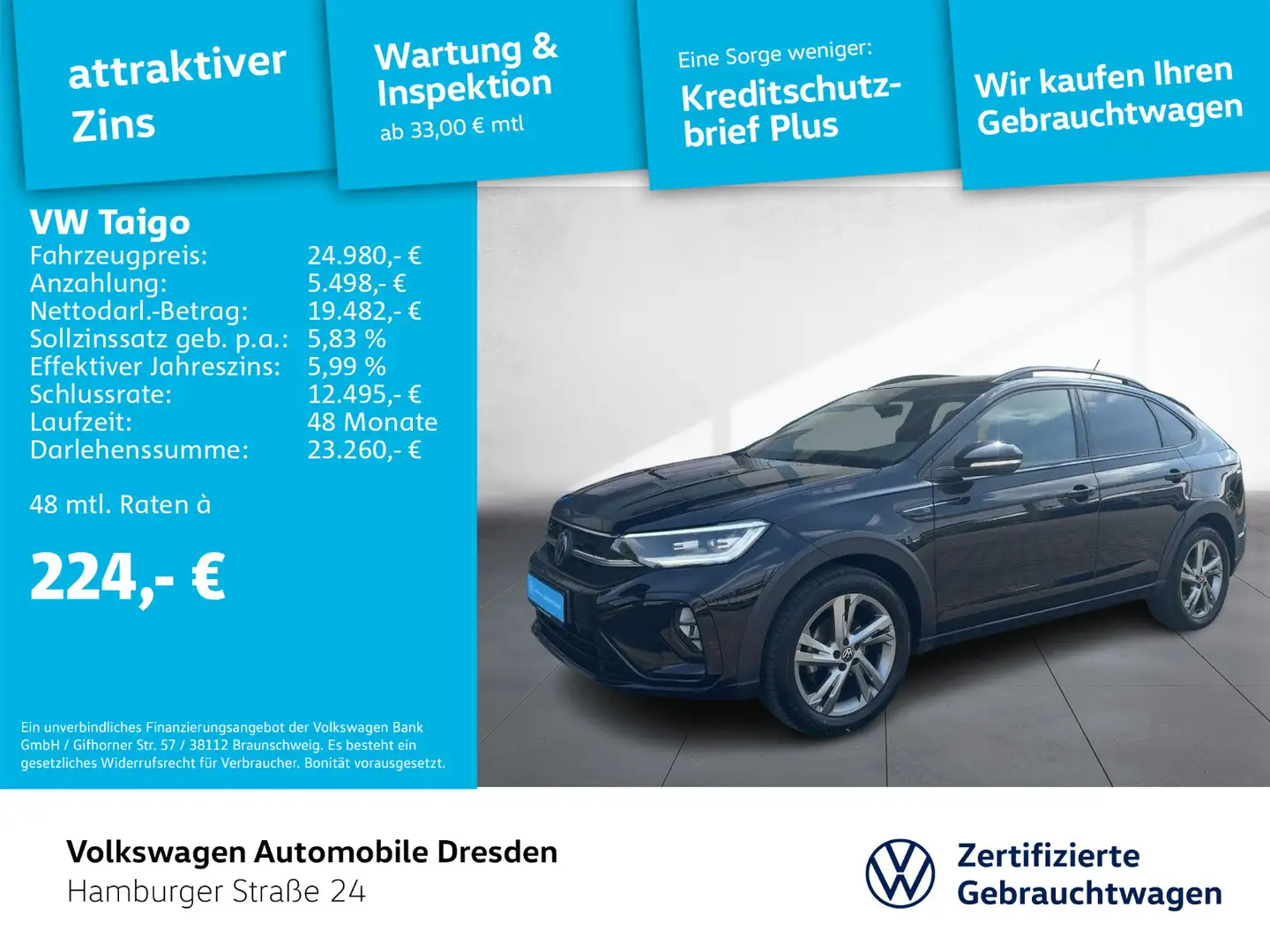 Volkswagen Taigo 1.5 TSI DSG R-Line AHZV LED Navi Schwarz - 1