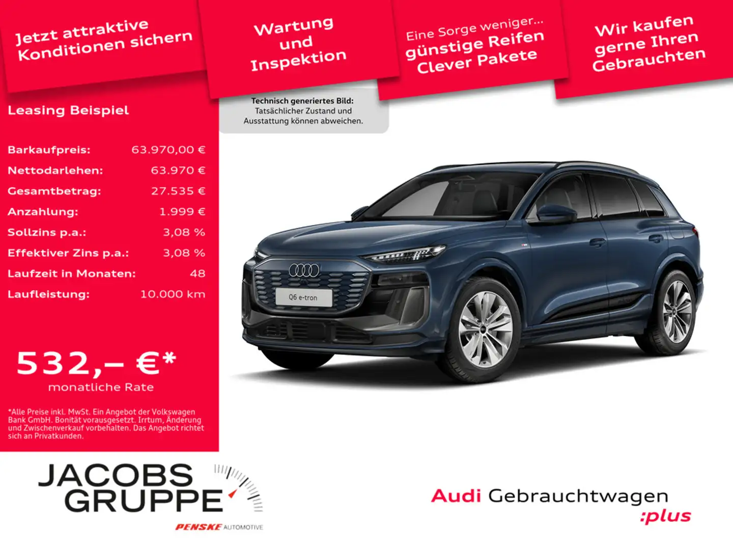 Audi Q6 e-tron perf. S line/0,25%/Luft./Matrix/HuD/Pano/360°/B+O/20Z Bleu - 1