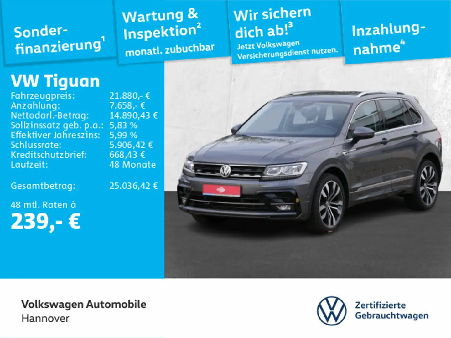 Volkswagen Tiguan 2.0 TDI DSG Highline AHK ACC Navi LED SHZ Grau - 1