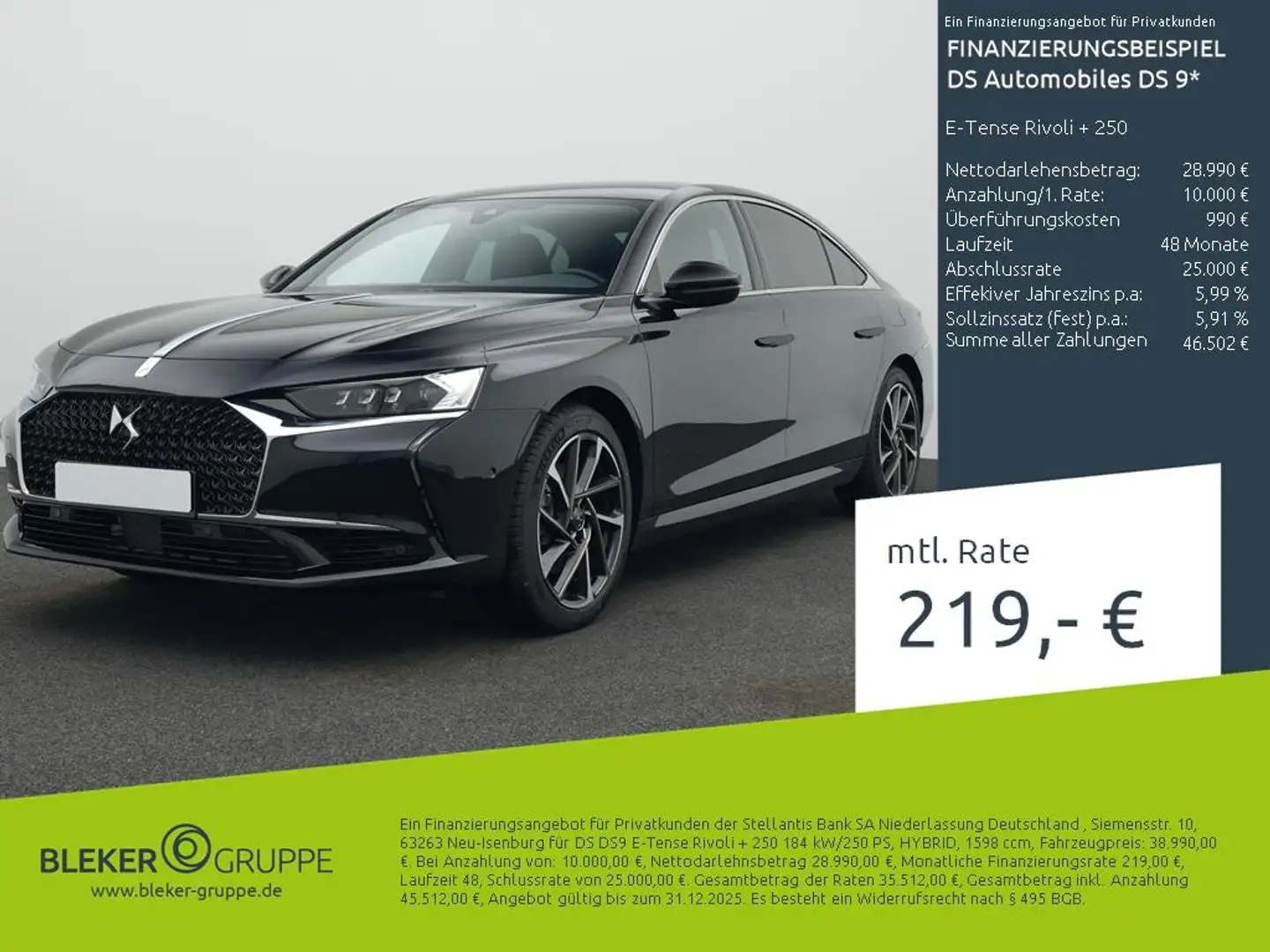 DS Automobiles DS 9 E-Tense Rivoli + 250 Fekete - 1