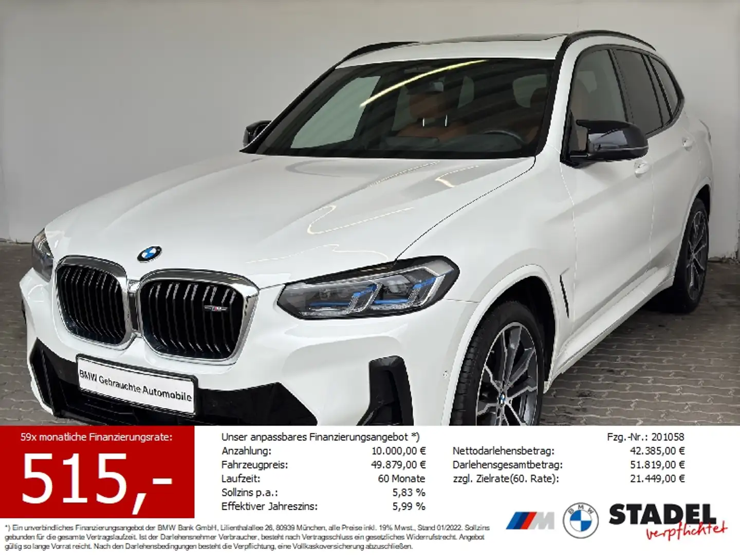 BMW X3 M 40dA Navi.Laser.Standhz.HuD.Pano.Memory.ACC Weiß - 1