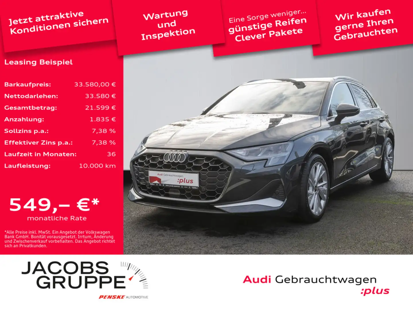 Audi A3 Sportback 30 TFSI advanced SHZ,LED,PDC,RFK Grau - 1