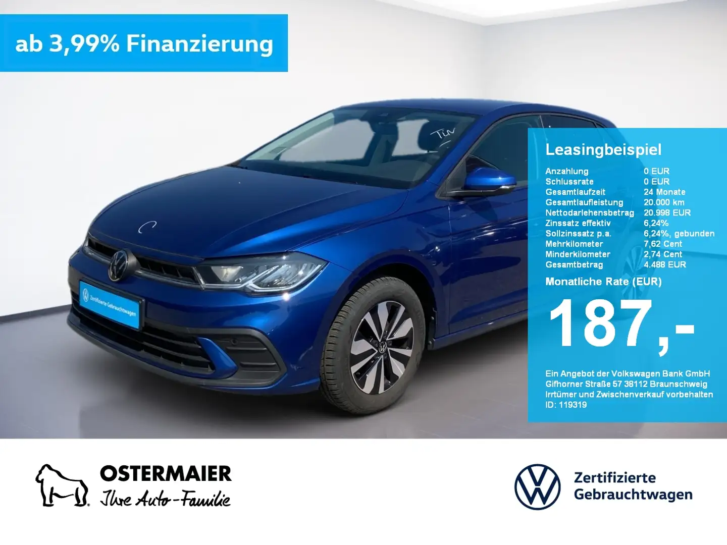 Volkswagen Polo MOVE 1.0TSI 95PS DSG ACC.KAMERA.NAVI+VC.LED.APP-C. Blau - 1