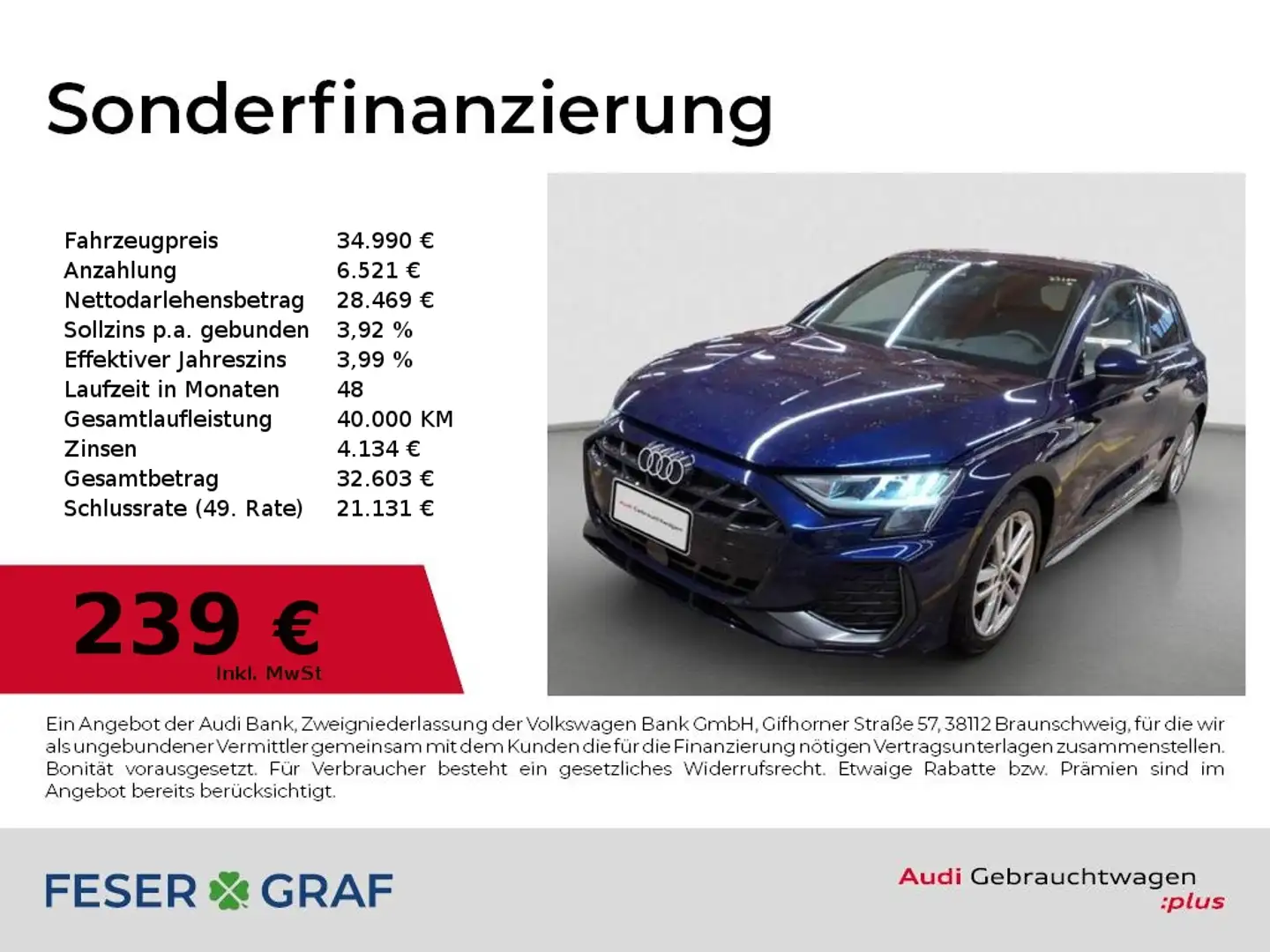 Audi A3 S line 35TFSI SHZ/Kamera/Sonos/HUD/ACC Blau - 1
