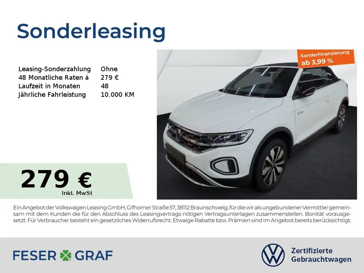 Volkswagen T-Roc Cabrio Goal 1.0 TSI Navi Kamera LED SiHz Weiß - 1
