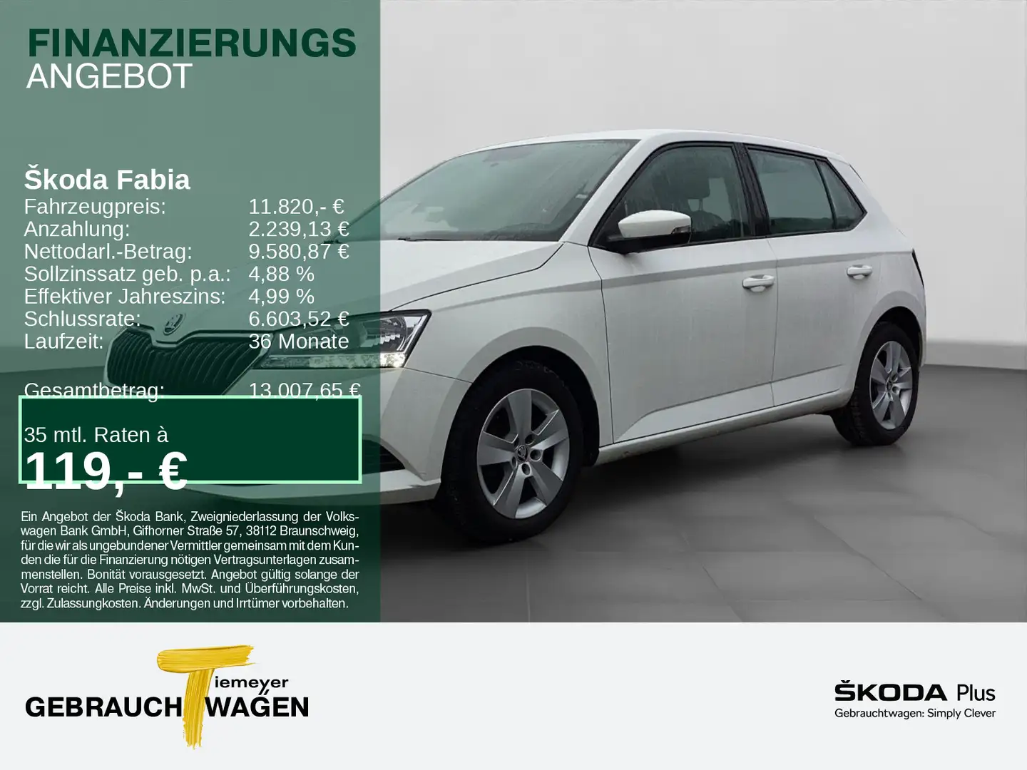 Skoda Fabia 1.0 TSI ACTIVE LM15 MFL DAB Weiß - 1