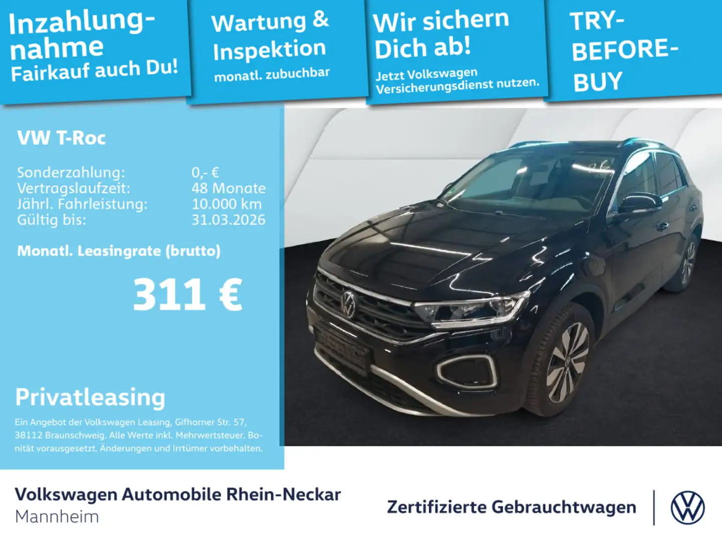 Volkswagen T-Roc 2.0 TDI GOAL DSG Navi AHK Kamera uvm Schwarz - 1
