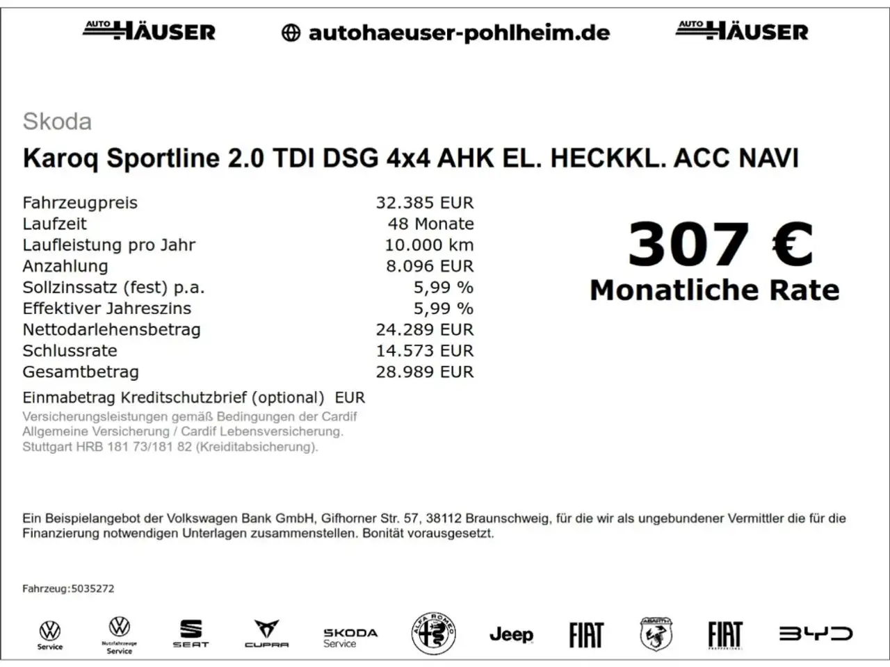 Skoda Karoq Sportline 2.0 TDI DSG 4x4 AHK EL. HECKKL. ACC NAVI, миниатюра 2