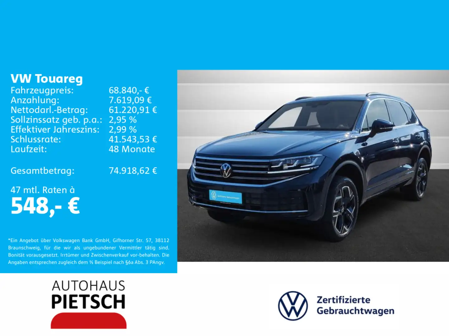 Volkswagen Touareg 3.0 TDI Kamera HUD Standhzg AHK Pano Blau - 1
