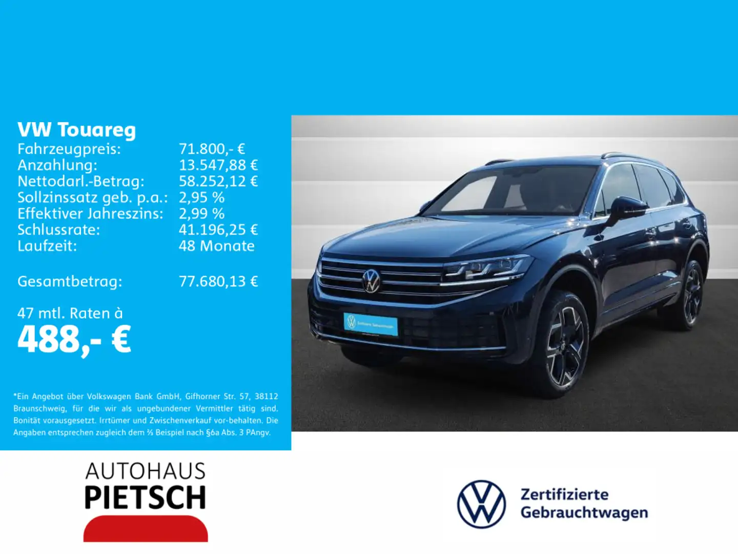 Volkswagen Touareg 3.0 TDI Kamera HUD Standhzg AHK Pano Blau - 1