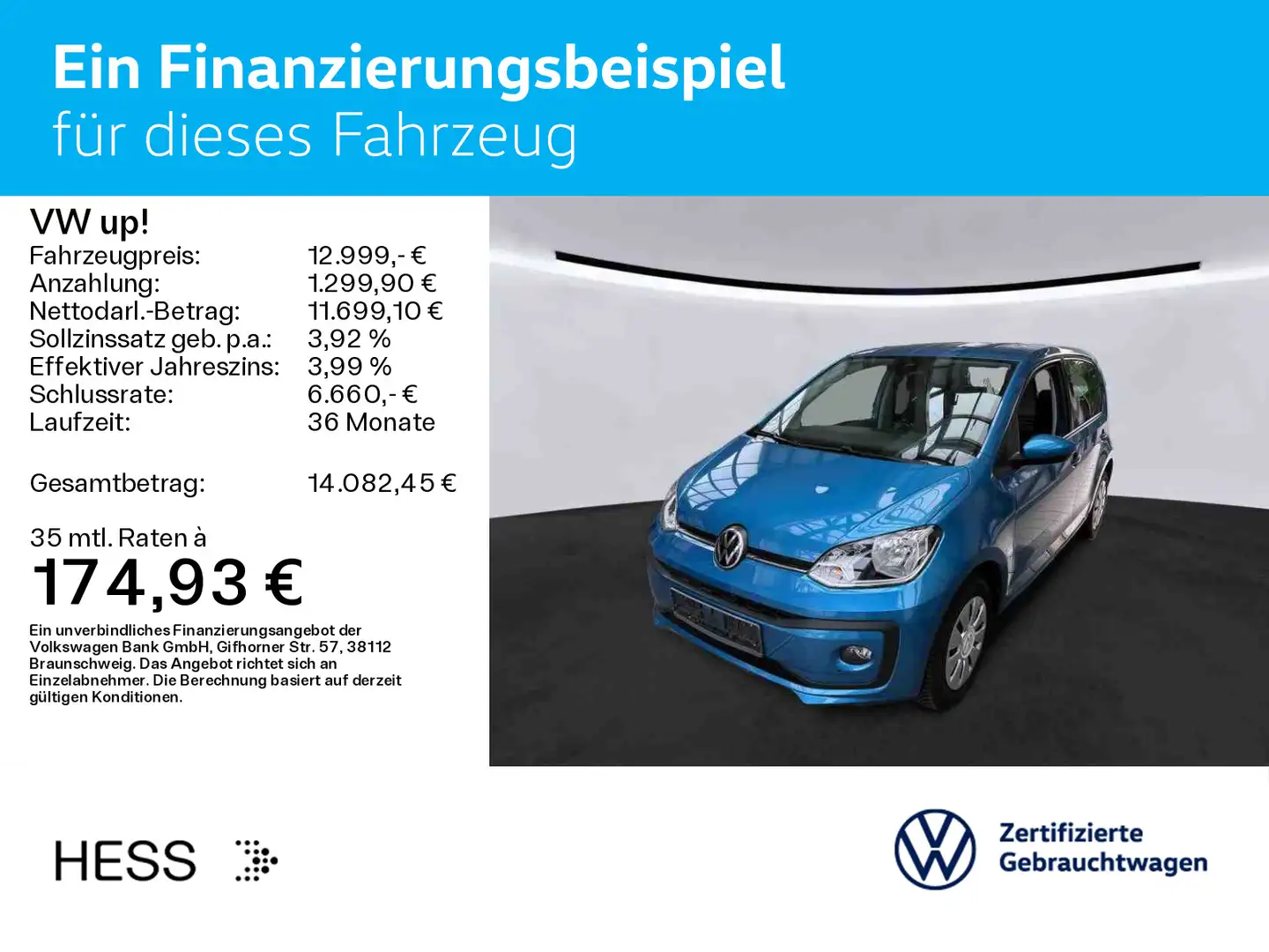 Volkswagen up! 1.0 move up! NAVI*KLIMA*PDC*SHZ*KAMERA*ALLWE Blau - 2