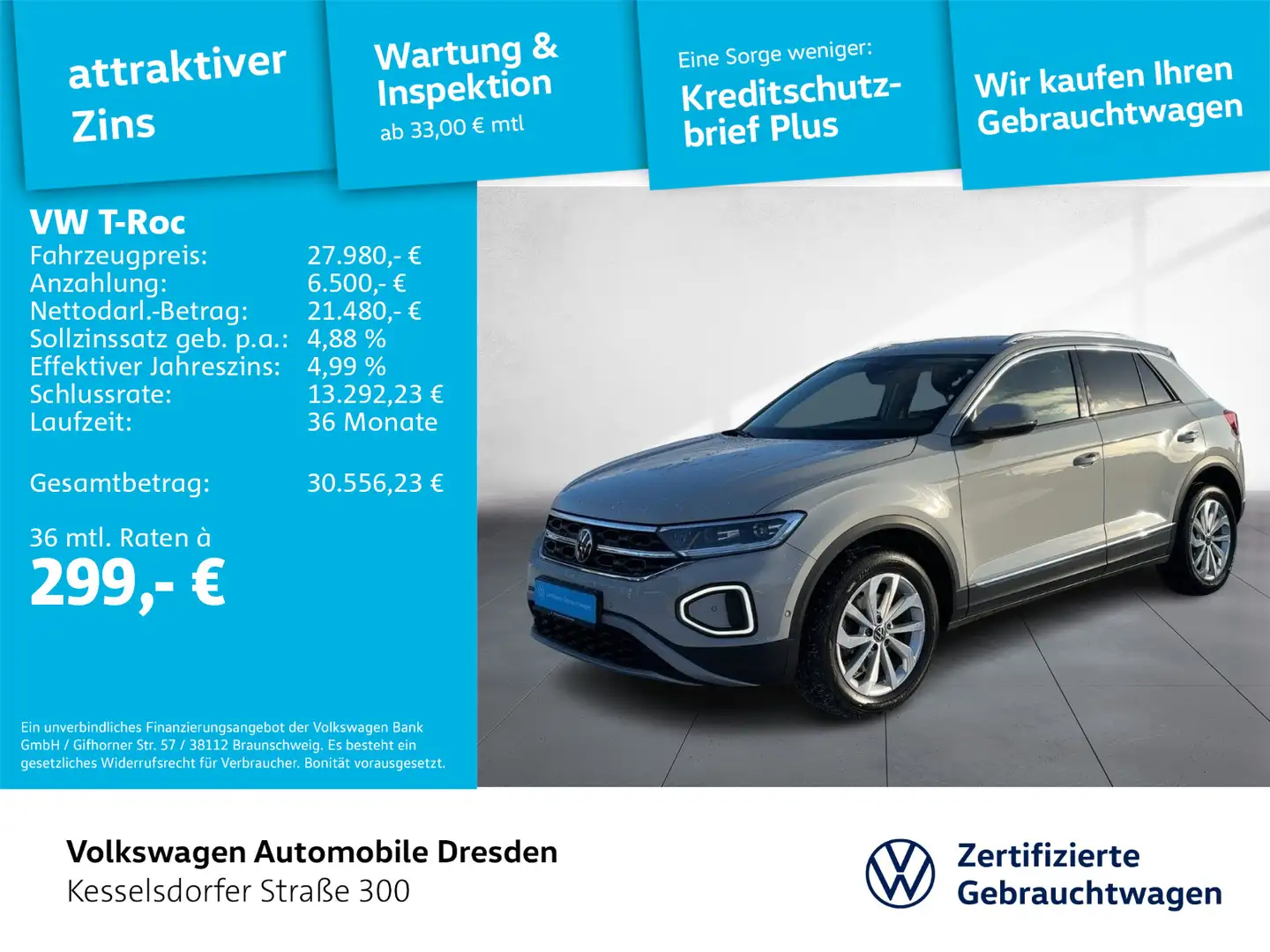 Volkswagen T-Roc 2.0 TDI DSG Style ACC LED Navi Grau - 1
