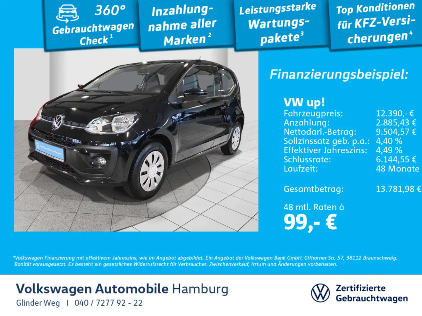 Volkswagen up! 1.0 Rückfahrkamera Klimaautomatik Schwarz - 1