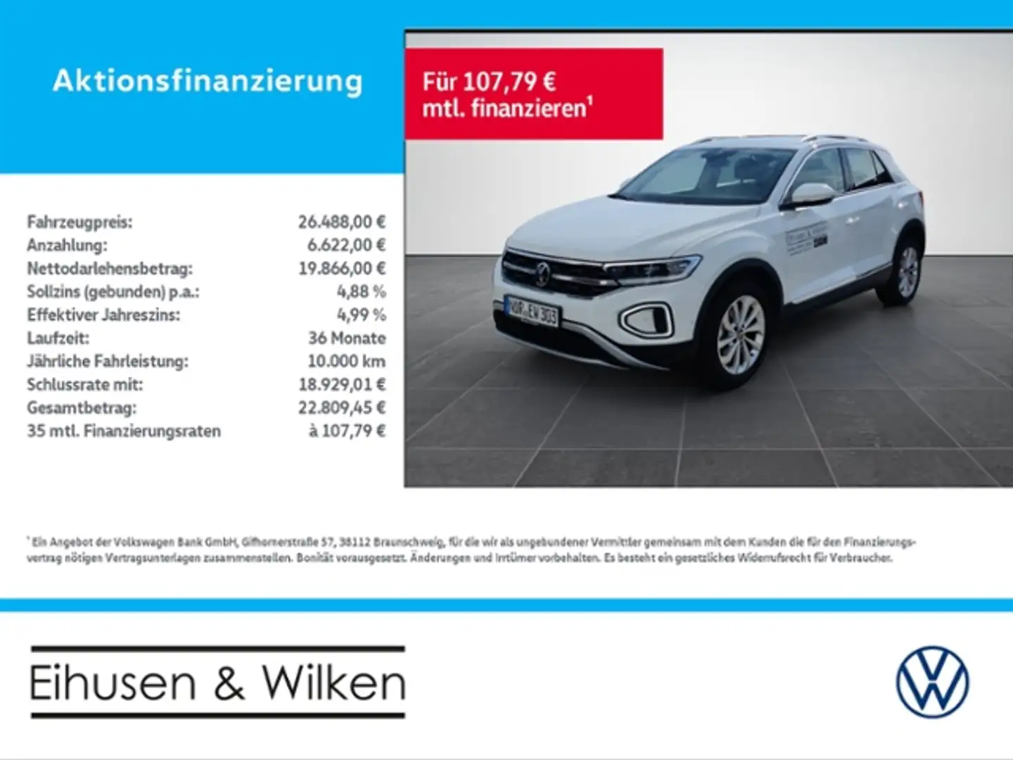 Volkswagen T-Roc 1.0+TSI+STYLE+KLIMA+LED PLUS+ACC+ Weiß - 1