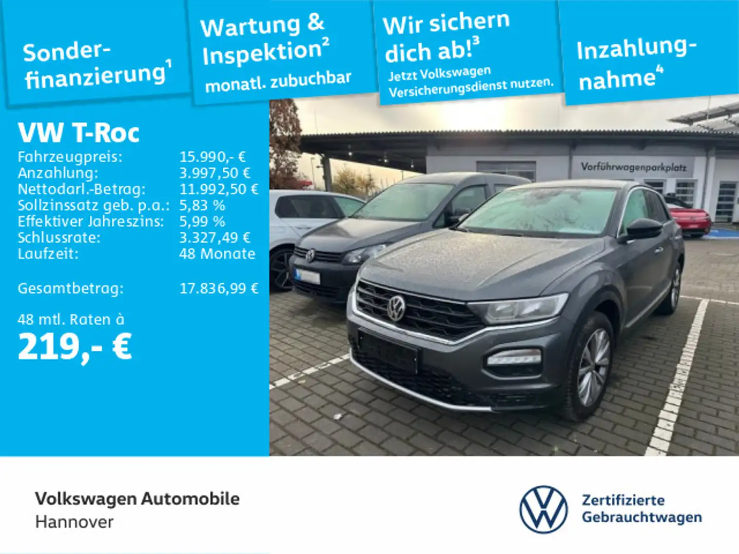 Volkswagen T-Roc Style 1.0 TSI AHK PDC SHZ Rückfahrkamera Grau - 1