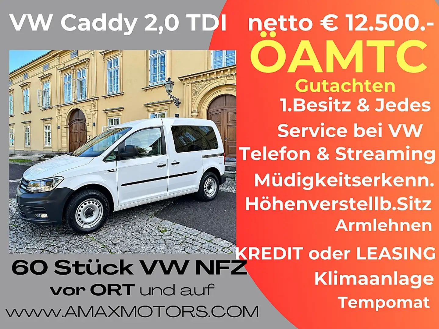 Volkswagen Caddy Kombi 2,0 TDI *5 Sitze, Klima, Tempomat* 1. Bes... Weiß - 1