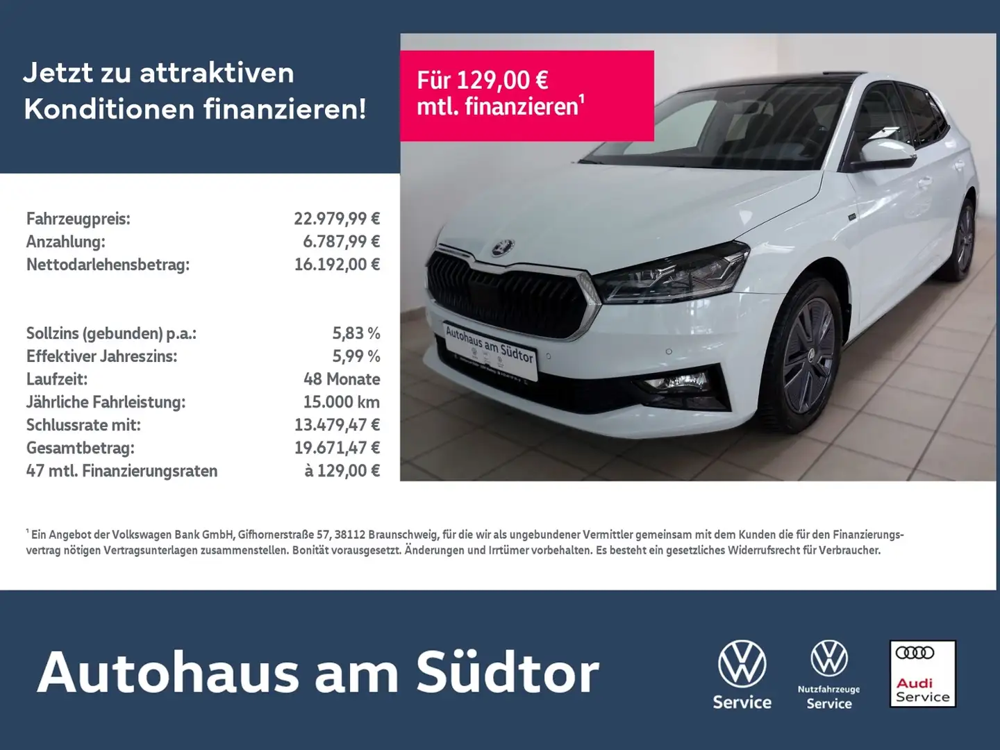Skoda Fabia Selection 1.0 TSI | LED RFK ACC Pano Navi Weiß - 1