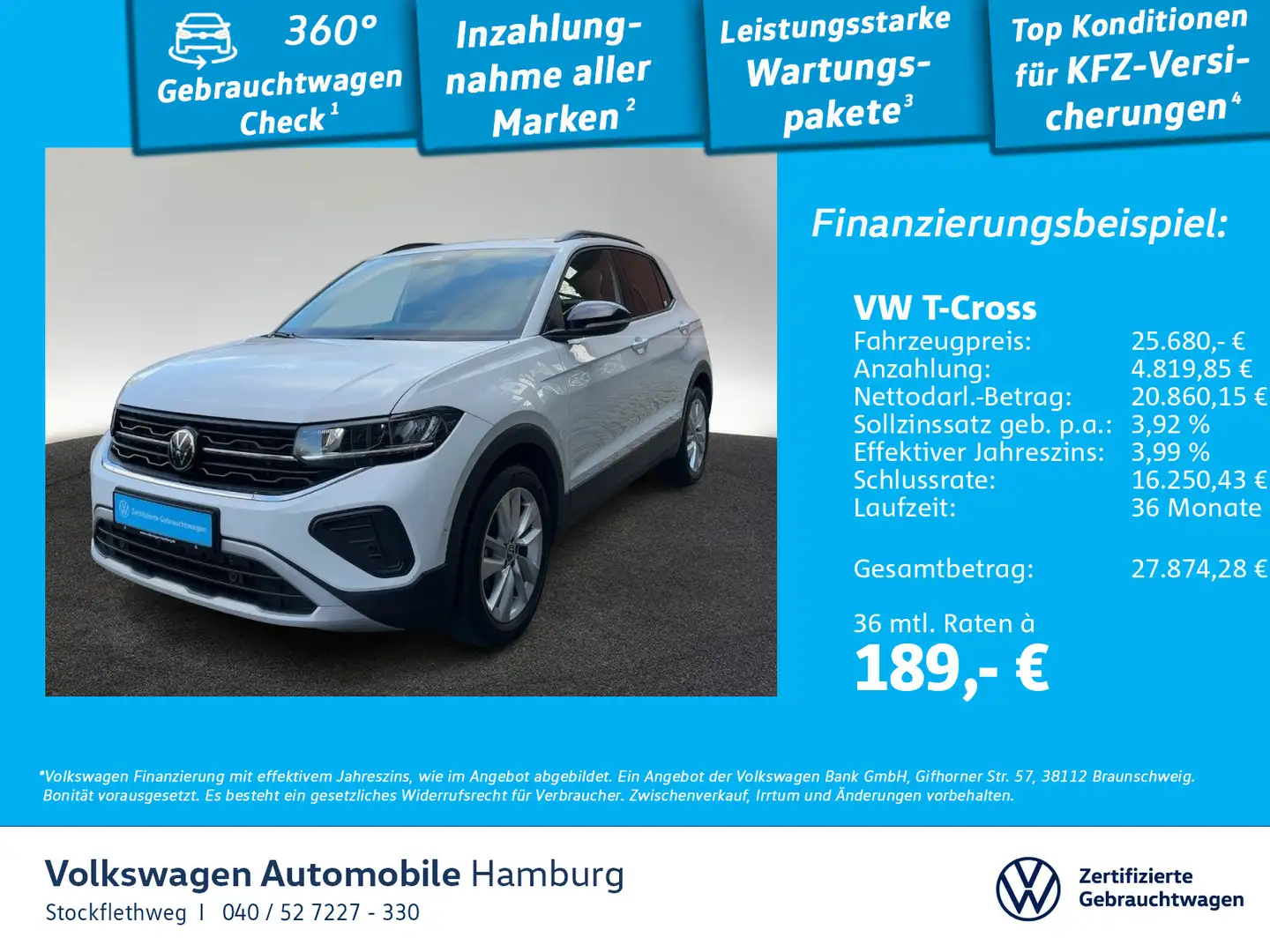 Volkswagen T-Cross 1.0 TSI Goal DSG AHK Navi ACC CarPlay Weiß - 1