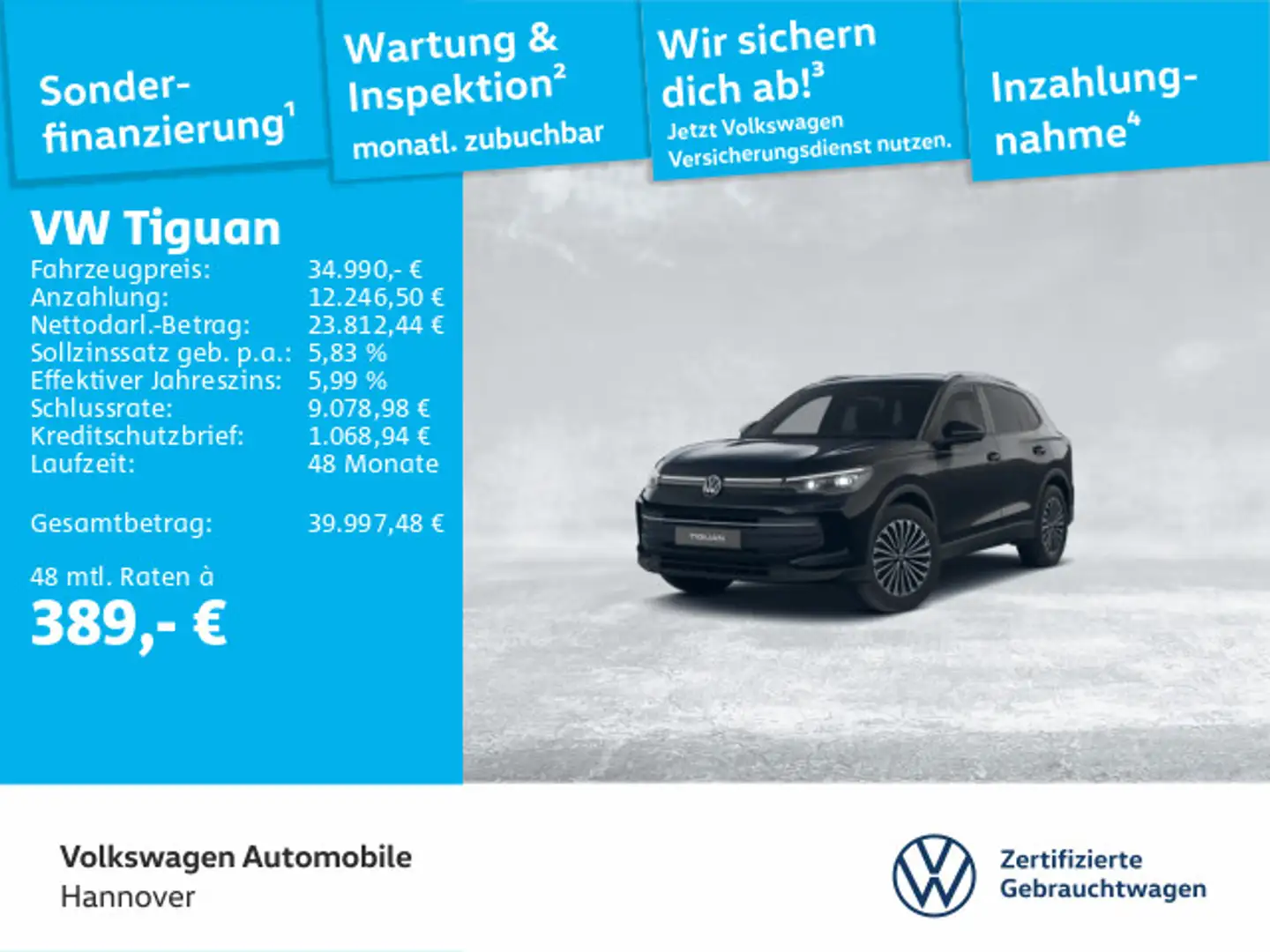 Volkswagen Tiguan 1.5 eTSI DSG Goal IQ.LIGHT AHK ACC DigCoc Schwarz - 1