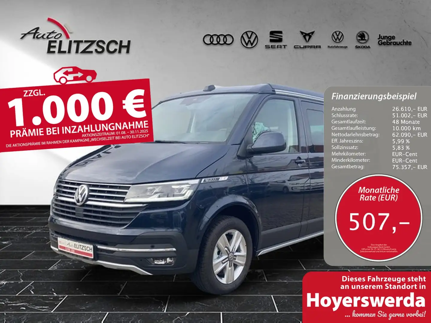 Volkswagen T6 California T6.1 TDI DSG Ocean 4M STANH. NAVI ACC RFK LED Blau - 1