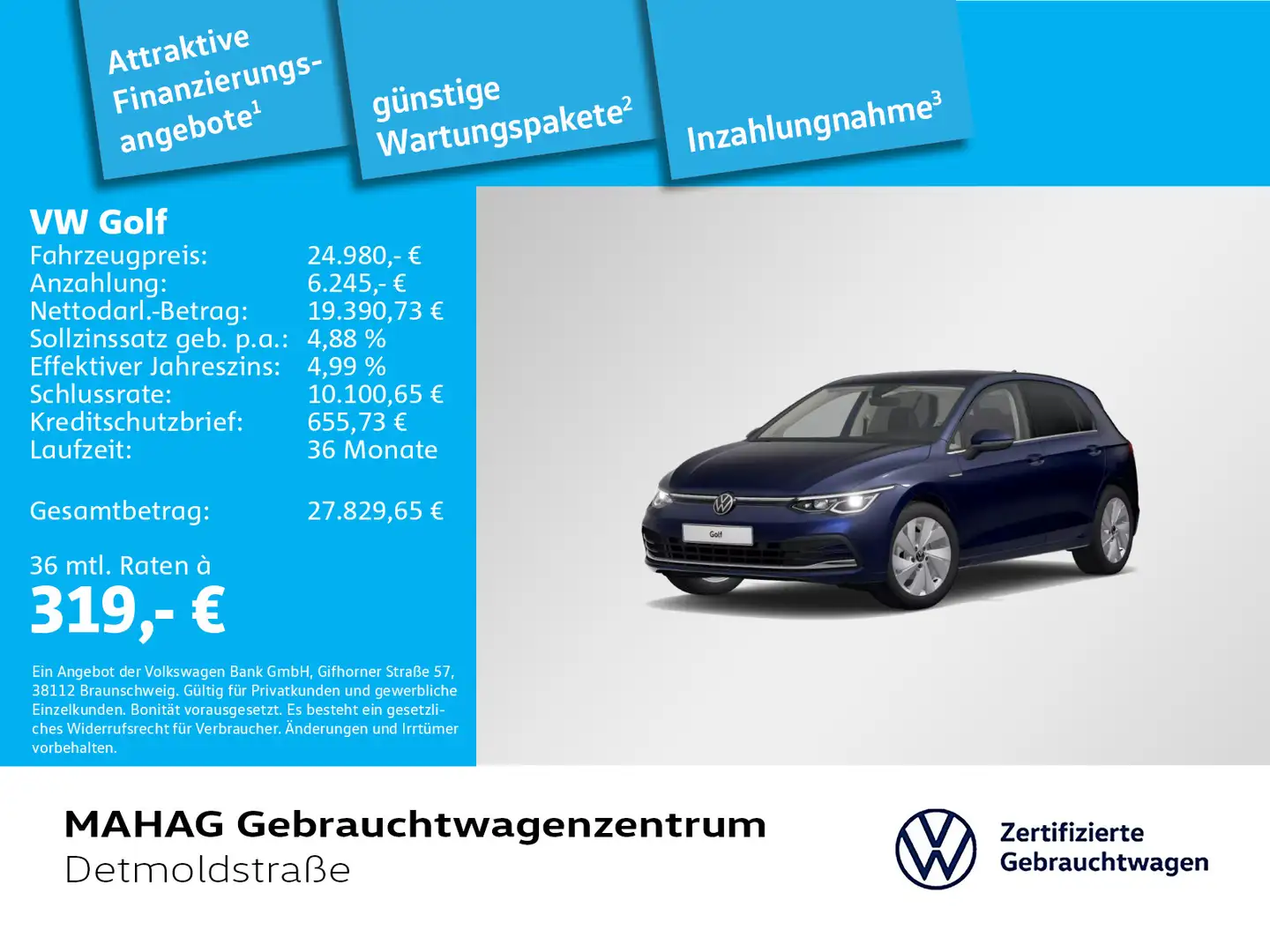 Volkswagen Golf VIII Style 1,5 l eTSI LED+ Navi ParkAssist Blau - 1