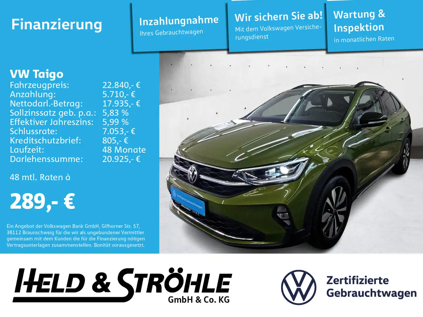 Volkswagen Taigo Goal 1.0 TSI AHK MATRIX NAV PARKLENK SHZ Verde - 1