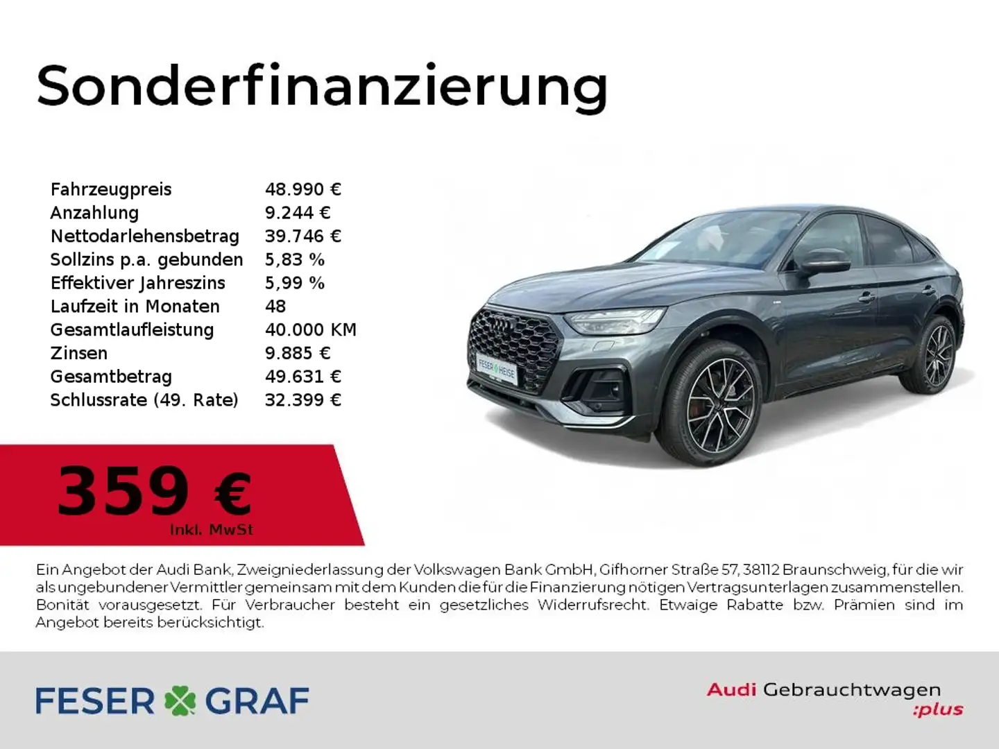 Audi Q5 Sportback S line 40TFSI quattro S tronic Matrix/36 Grau - 1