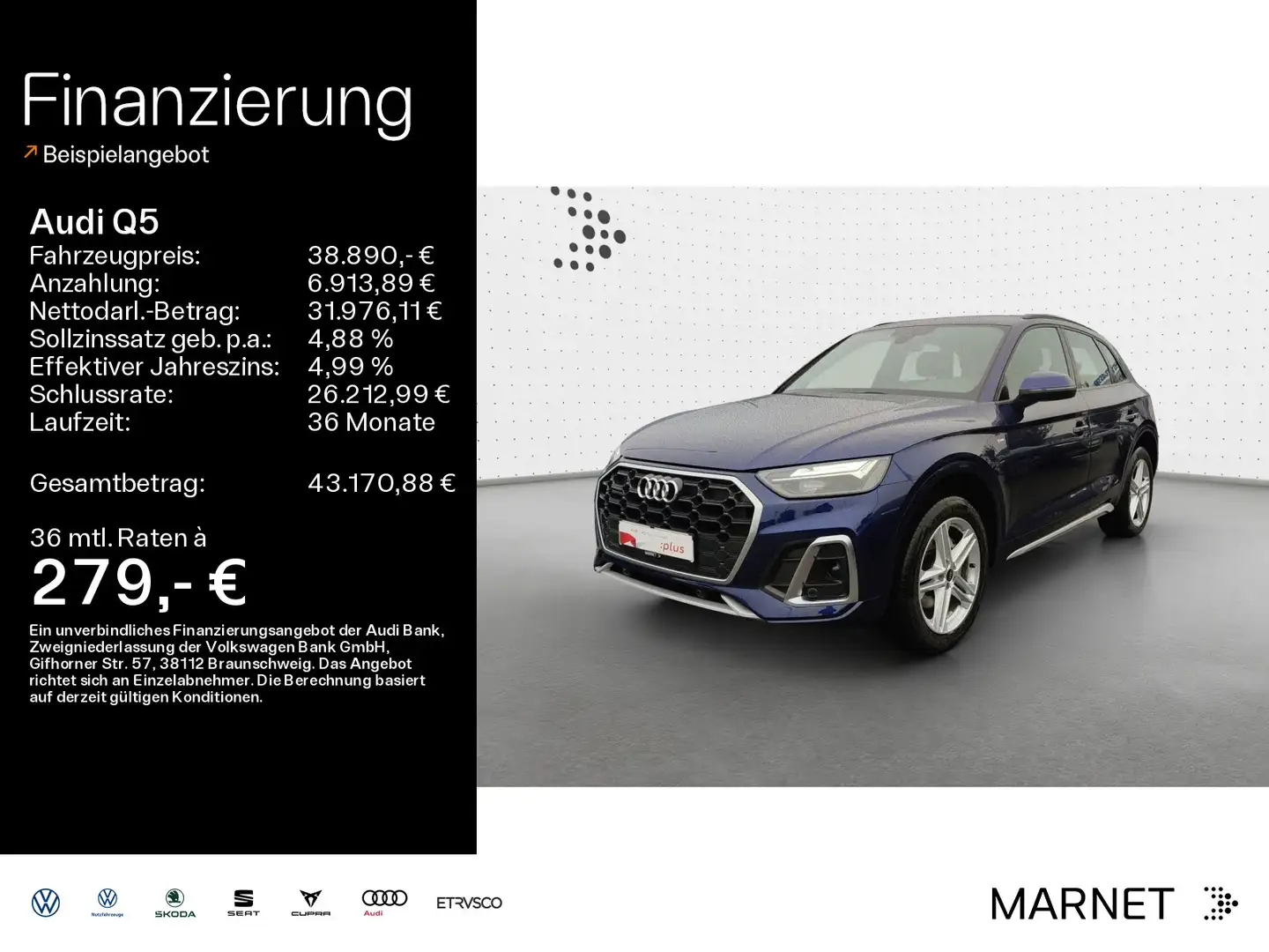 Audi Q5 40 TDI quattro S line*LED*Alu*AHK*PDC*Virtual Blau - 1