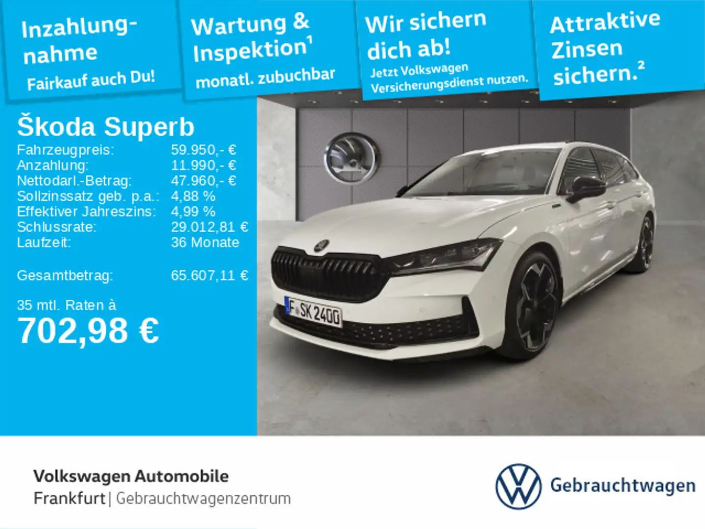 Skoda Superb Combi 2.0 TDI DSG 4x4 Sportline Navi DCC Weiß - 1