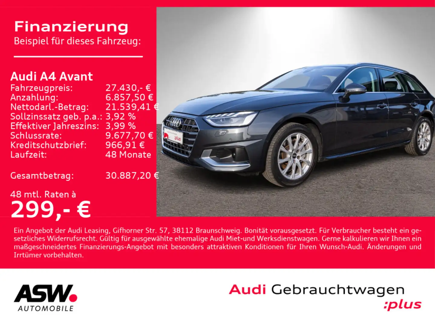 Audi A4 advanced 40TDI NAVI MATRIX ACC 360° Grau - 1