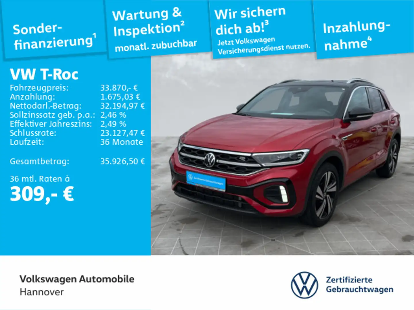 Volkswagen T-Roc 2.0 TDI DSG R-Line Navi LED Pano Kamera Le Rot - 1